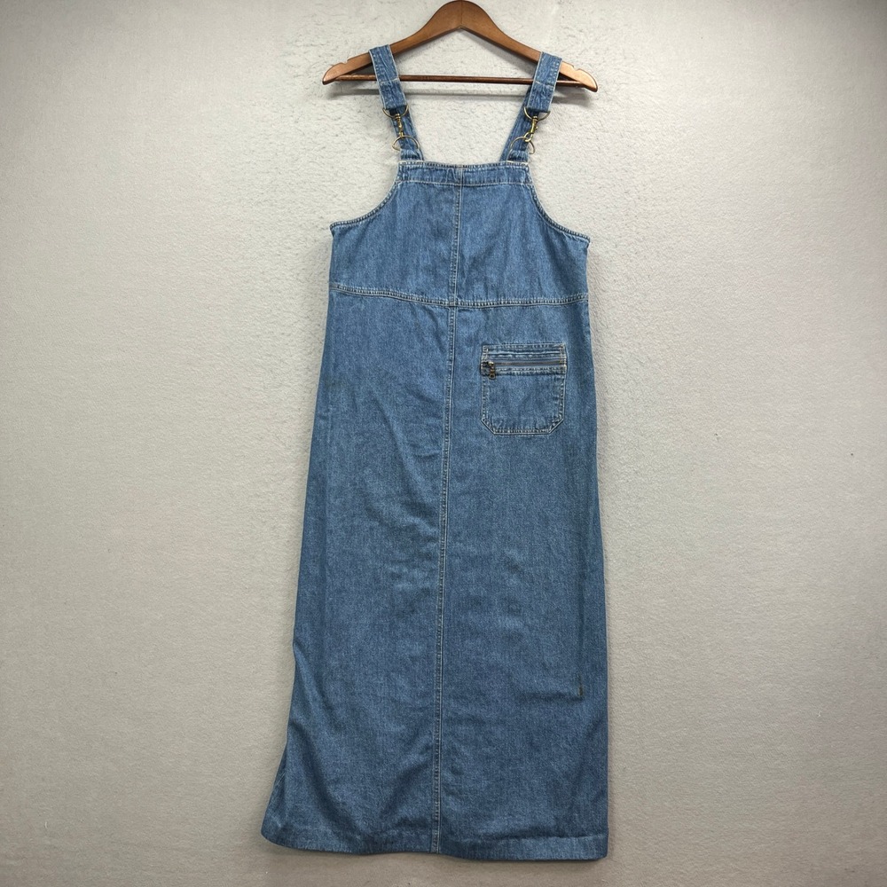 AMI Overall Dress Womens S Blue Denim Midi Jumper Bib Pocket Vintage 90s Boho